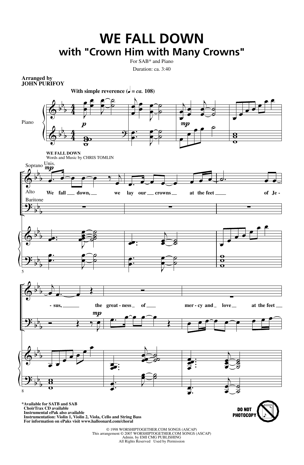 John Purifoy Crown Him With Many Crowns sheet music notes and chords arranged for SAB Choir