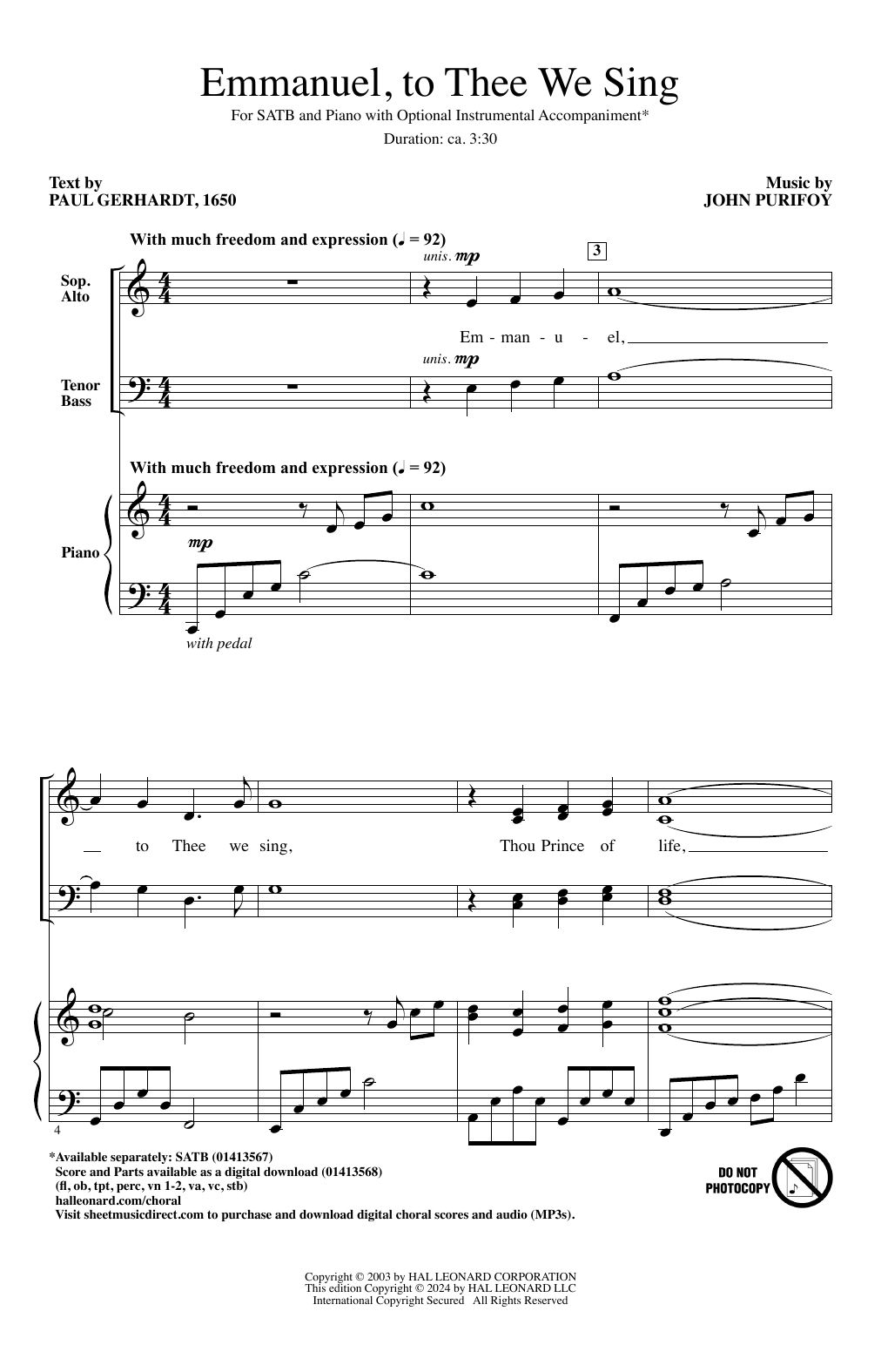 John Purifoy Emmanuel, To Thee We Sing sheet music notes and chords arranged for SATB Choir