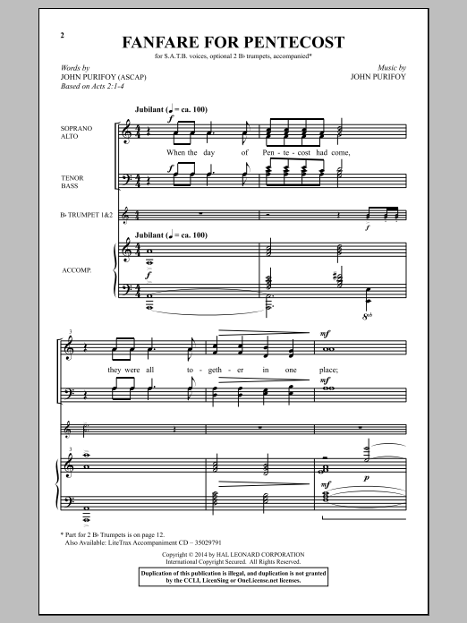 John Purifoy Fanfare For Pentecost sheet music notes and chords arranged for SATB Choir
