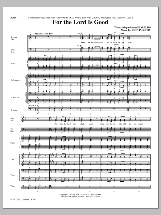 John Purifoy For The Lord Is Good - Full Score sheet music notes and chords arranged for Choir Instrumental Pak