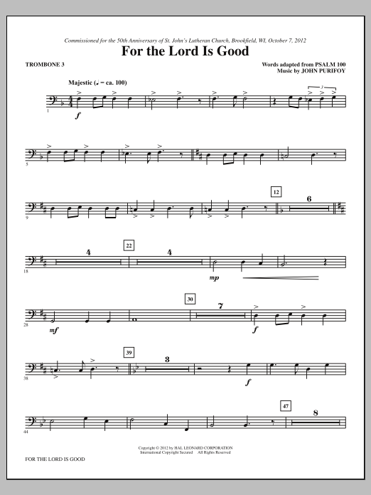 John Purifoy For The Lord Is Good - Trombone 3 sheet music notes and chords arranged for Choir Instrumental Pak