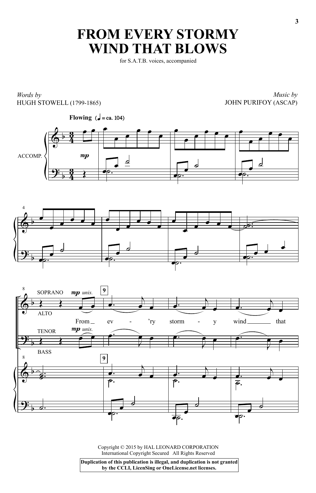 John Purifoy From Every Stormy Wind That Blows sheet music notes and chords arranged for SATB Choir