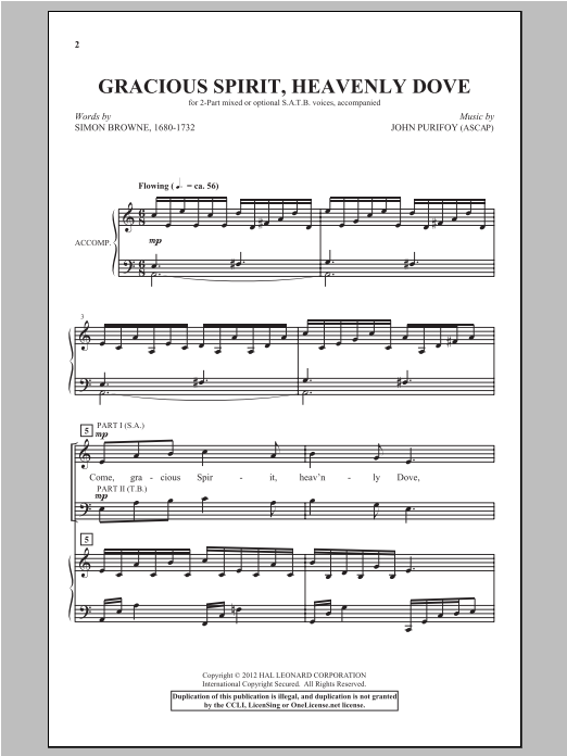 John Purifoy Gracious Spirit, Heavenly Dove sheet music notes and chords arranged for 2-Part Choir