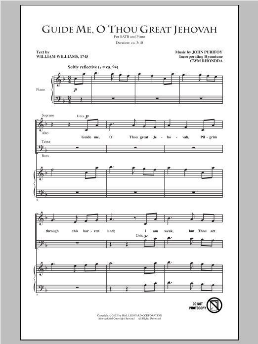 John Purifoy Guide Me, O Thou Great Jehovah sheet music notes and chords arranged for SATB Choir