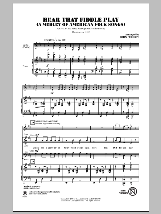 John Purifoy Hear That Fiddle Play (A Medley of American Folk Songs) sheet music notes and chords arranged for 2-Part Choir