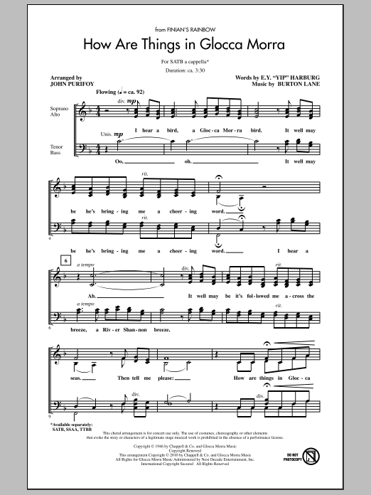 John Purifoy How Are Things In Glocca Morra sheet music notes and chords arranged for SATB Choir