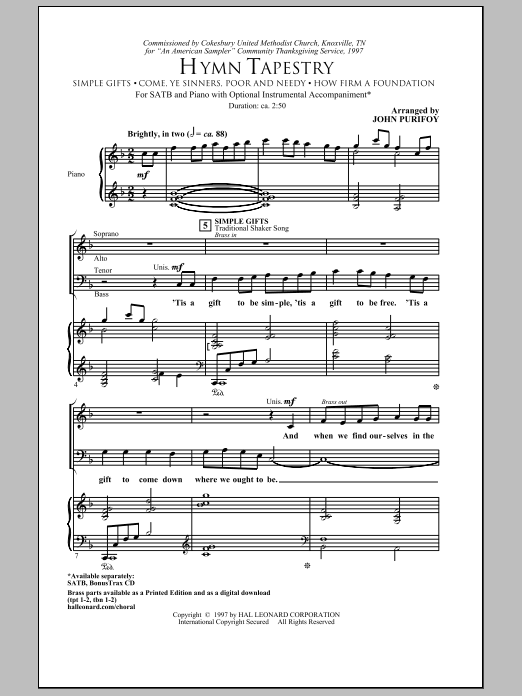John Purifoy Hymn Tapestry sheet music notes and chords arranged for SATB Choir