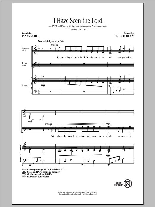 John Purifoy I Have Seen The Lord sheet music notes and chords arranged for SATB Choir