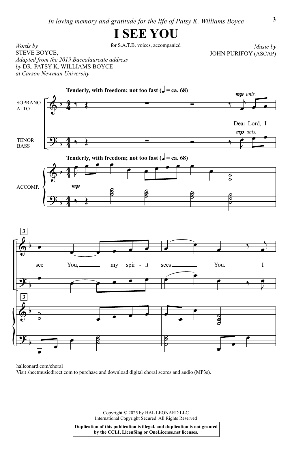 John Purifoy I See You sheet music notes and chords arranged for SATB Choir