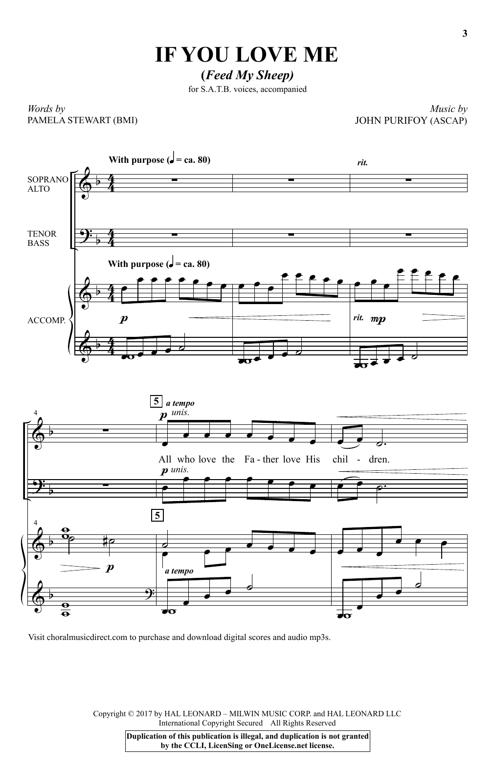 John Purifoy If You Love Me (Feed My Sheep) sheet music notes and chords arranged for SATB Choir