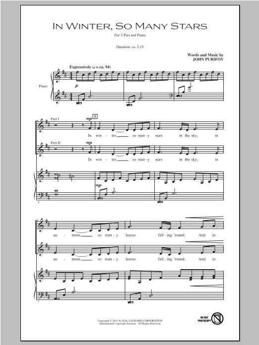 John Purifoy In Winter, So Many Stars sheet music notes and chords arranged for 2-Part Choir