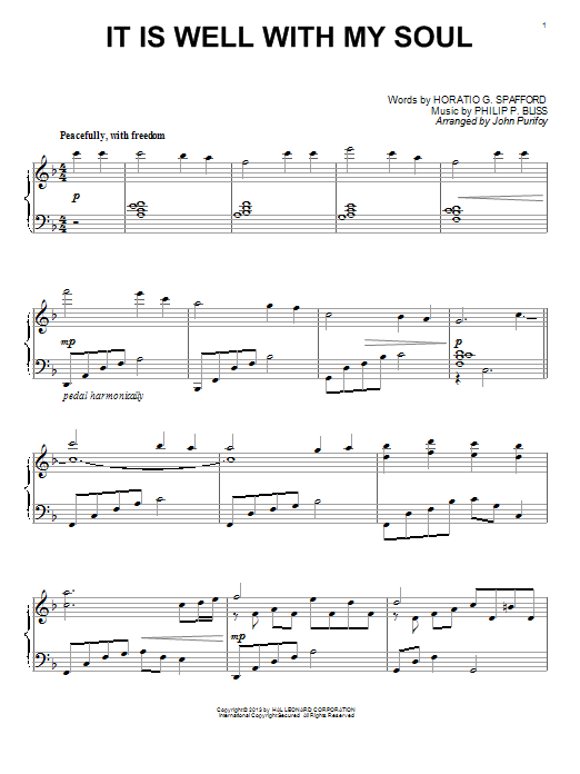 John Purifoy It Is Well With My Soul sheet music notes and chords arranged for Piano Solo