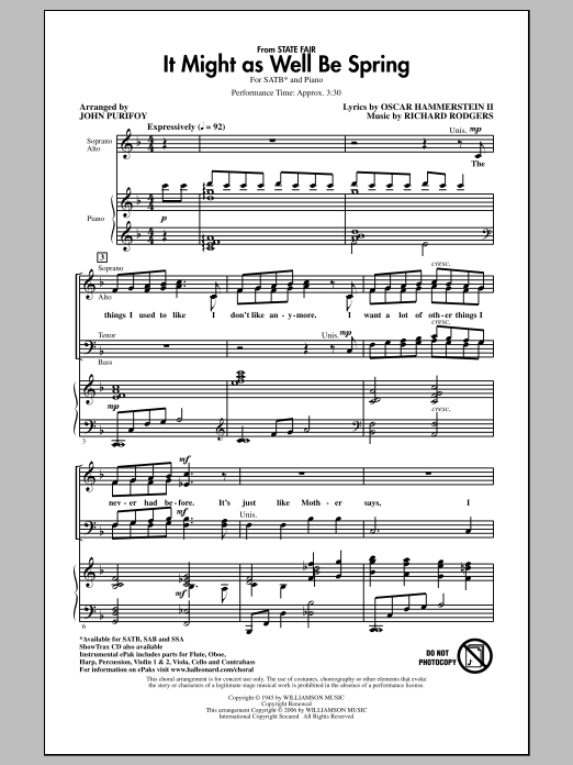 John Purifoy It Might As Well Be Spring sheet music notes and chords arranged for SATB Choir