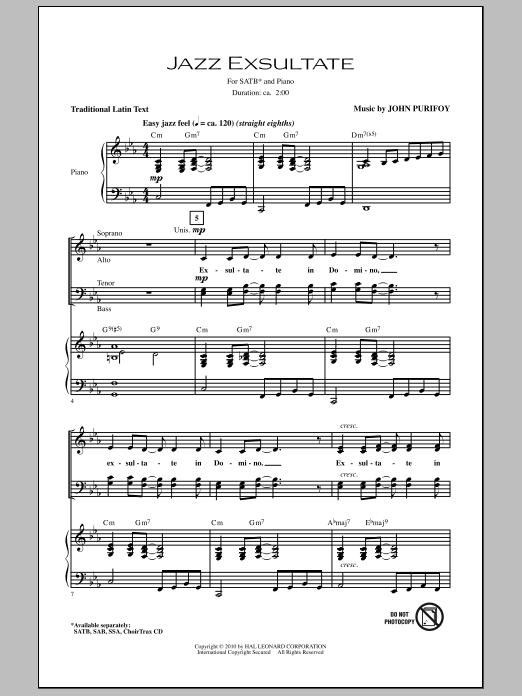 John Purifoy Jazz Exsultate sheet music notes and chords arranged for SSA Choir