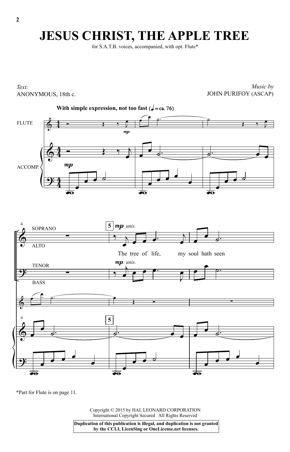 John Purifoy Jesus Christ, The Apple Tree sheet music notes and chords arranged for SATB Choir
