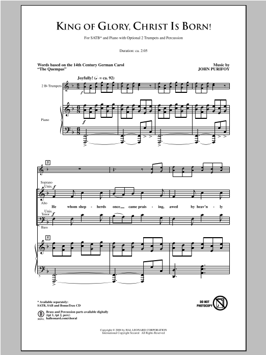 John Purifoy King Of Glory, Christ Is Born! sheet music notes and chords arranged for SATB Choir