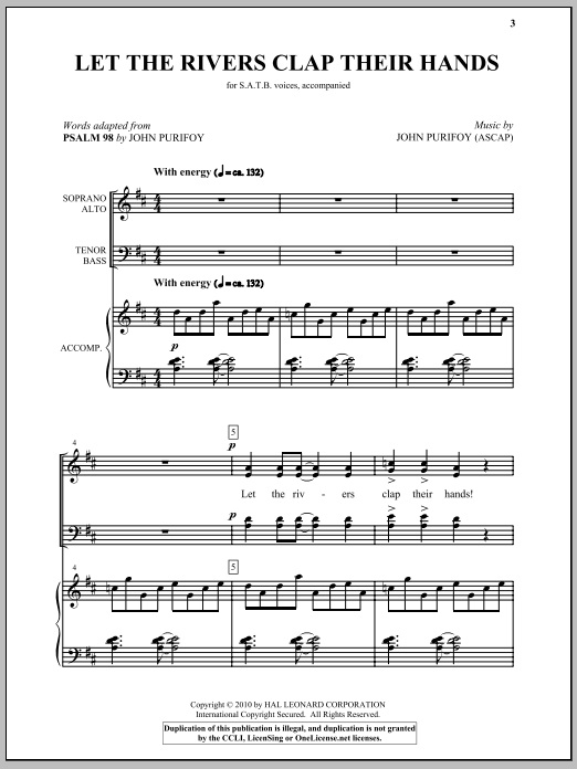 John Purifoy Let The Rivers Clap Their Hands sheet music notes and chords arranged for SATB Choir