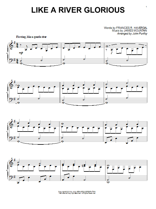 John Purifoy Like A River Glorious sheet music notes and chords arranged for Piano Solo