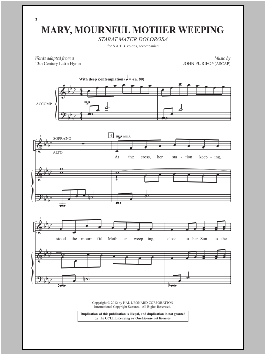 John Purifoy Mary, Mournful Mother Weeping sheet music notes and chords arranged for SATB Choir