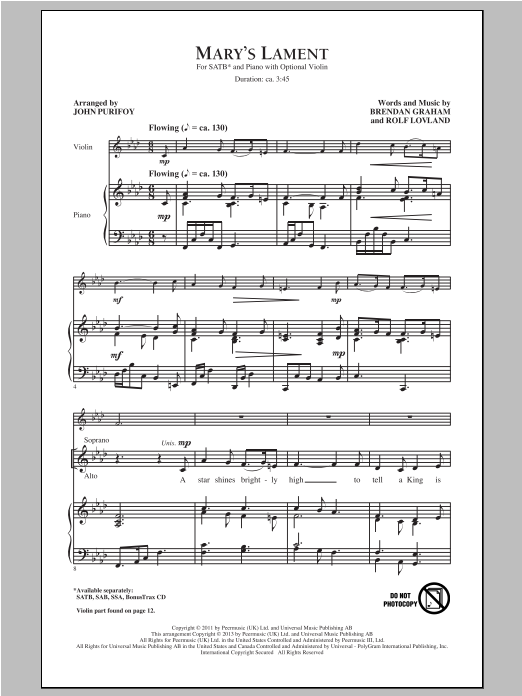 John Purifoy Mary's Lament sheet music notes and chords arranged for SAB Choir
