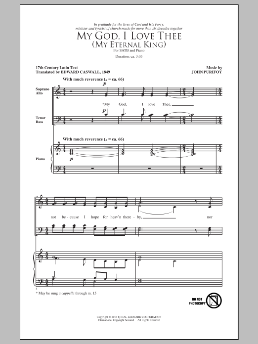 John Purifoy My God, I Love Thee (My Eternal King) sheet music notes and chords arranged for SATB Choir