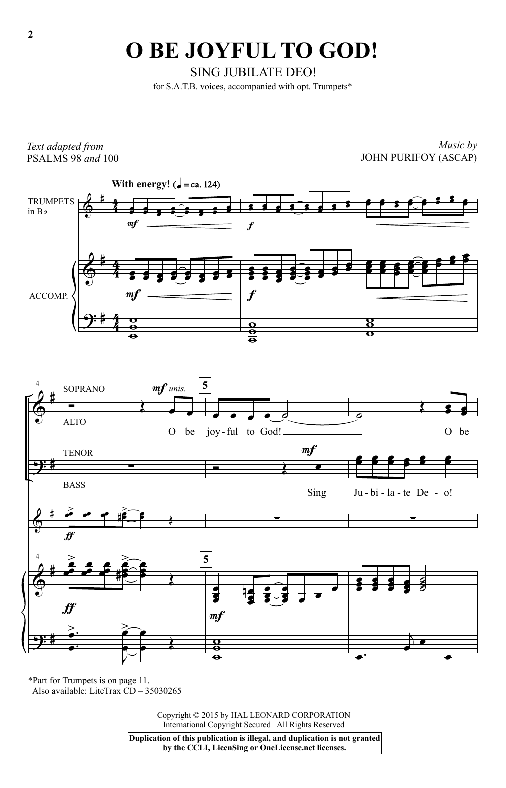 John Purifoy O Be Joyful To God! (Sing Jubilate Deo!) sheet music notes and chords arranged for SATB Choir