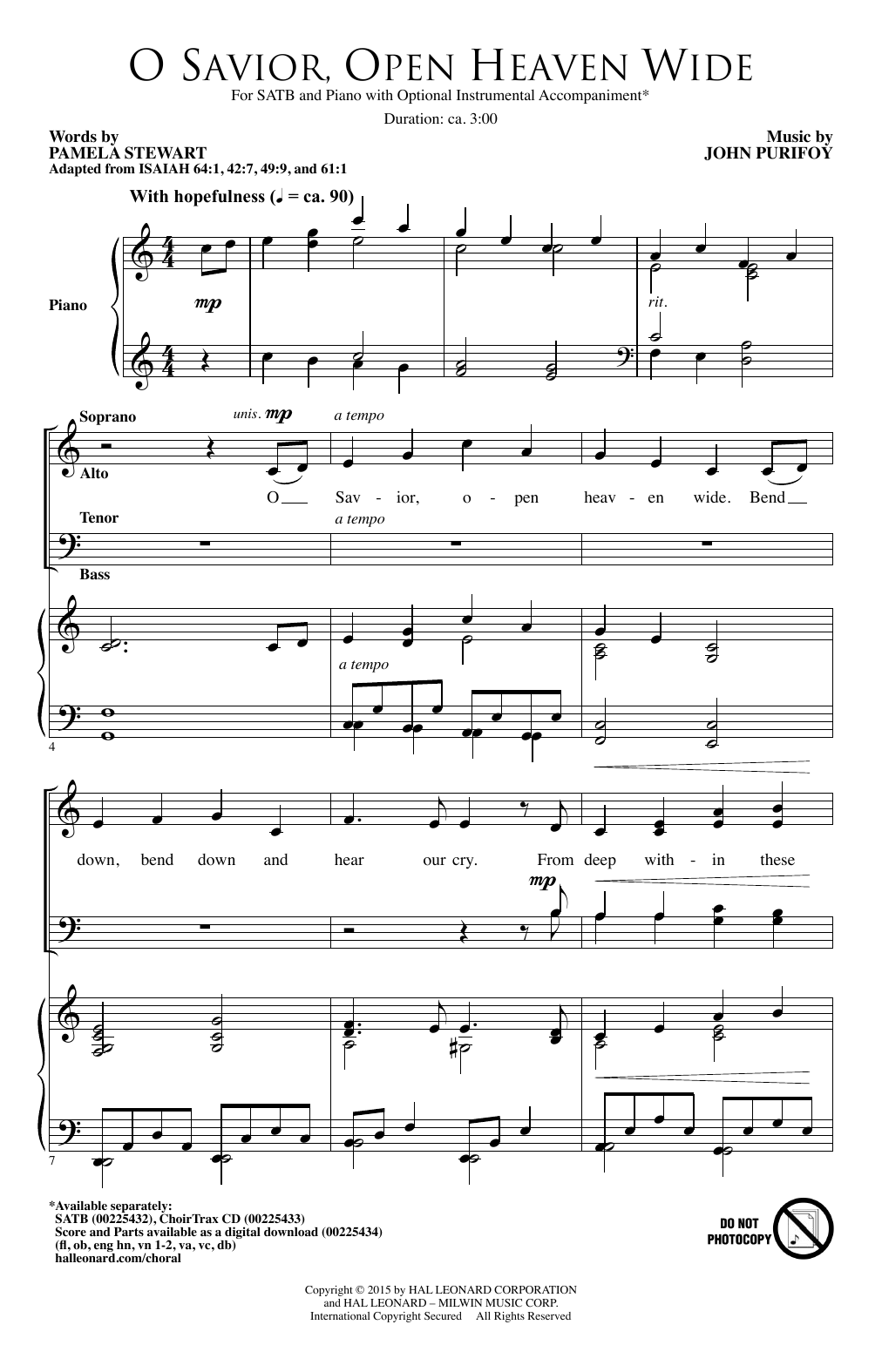 John Purifoy O Savior, Open Heaven Wide sheet music notes and chords arranged for SATB Choir