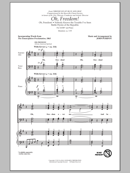 John Purifoy Oh, Freedom! (Medley) sheet music notes and chords arranged for SATB Choir
