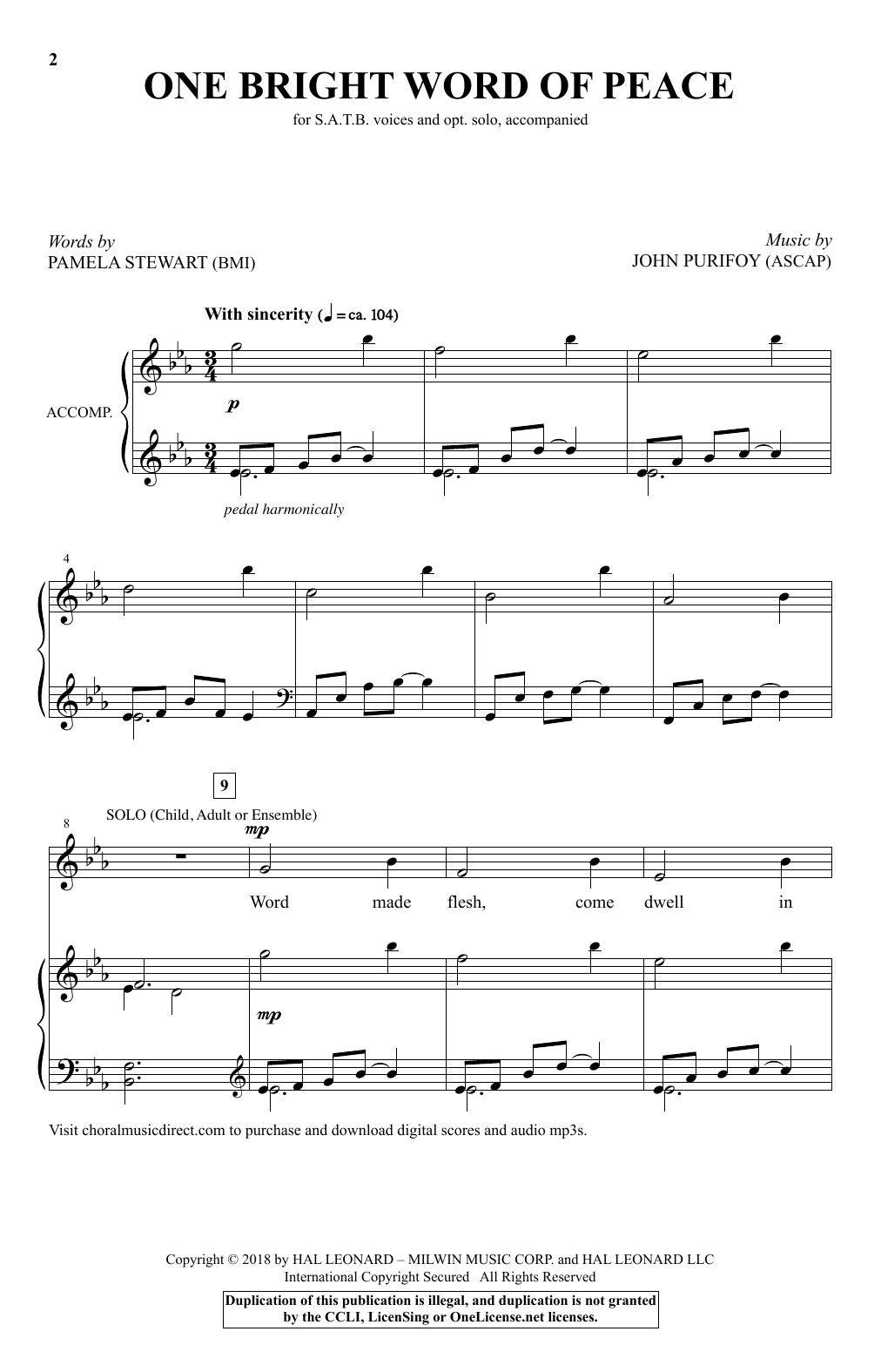 John Purifoy One Bright Word Of Peace sheet music notes and chords arranged for SATB Choir