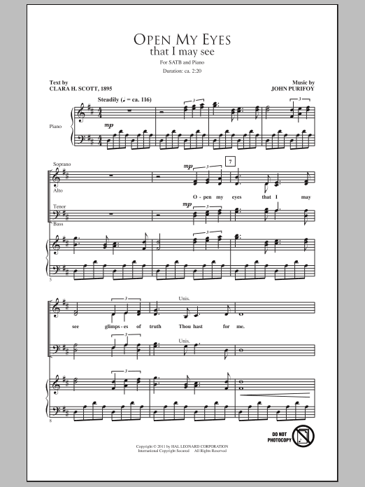 John Purifoy Open My Eyes, That I May See sheet music notes and chords arranged for SATB Choir
