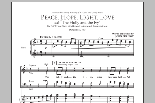 John Purifoy Peace, Hope, Light, Love (with The Holly And The Ivy) sheet music notes and chords arranged for 2-Part Choir