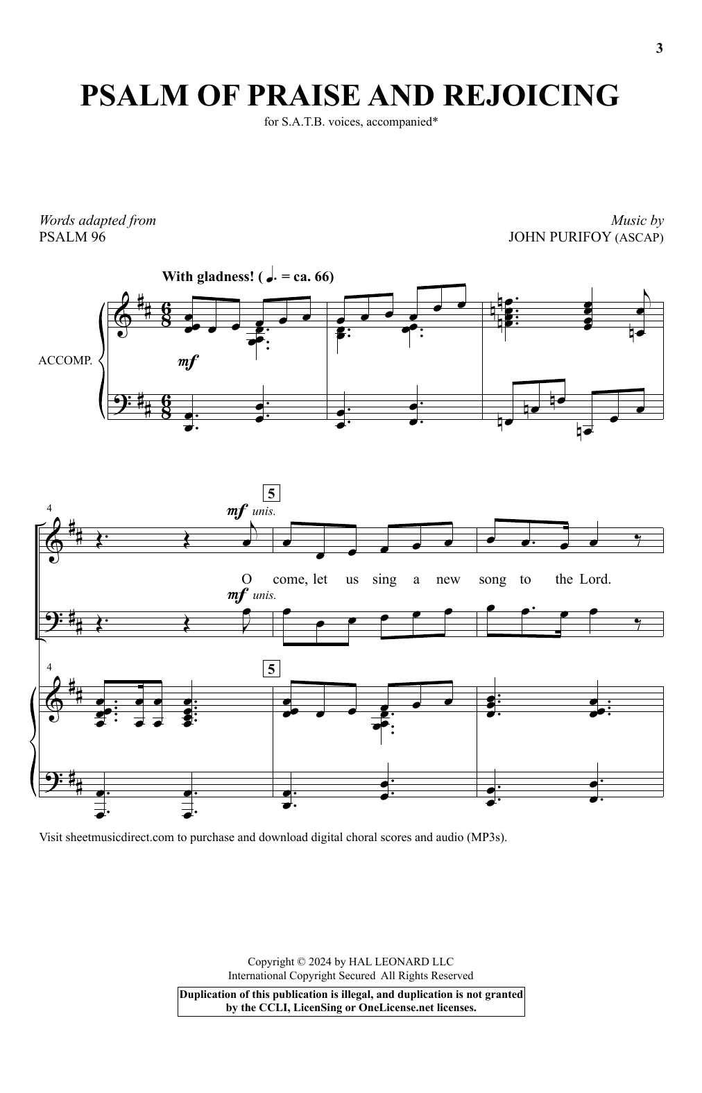 John Purifoy Psalm of Praise and Rejoicing sheet music notes and chords arranged for SATB Choir