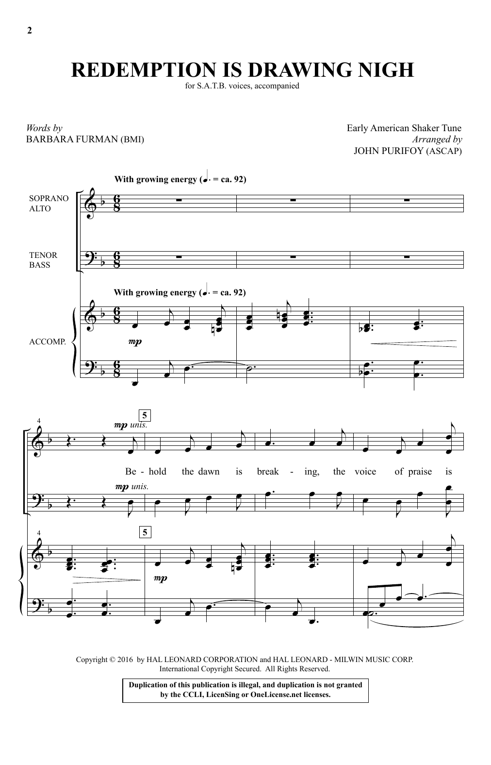 John Purifoy Redemption Is Drawing Nigh sheet music notes and chords arranged for SATB Choir