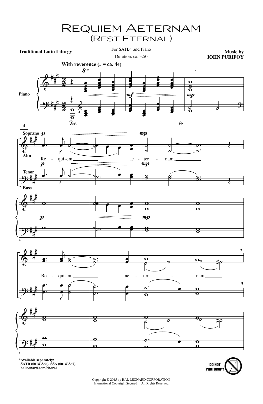 John Purifoy Requiem Aeternam (Rest Eternal) sheet music notes and chords arranged for SATB Choir