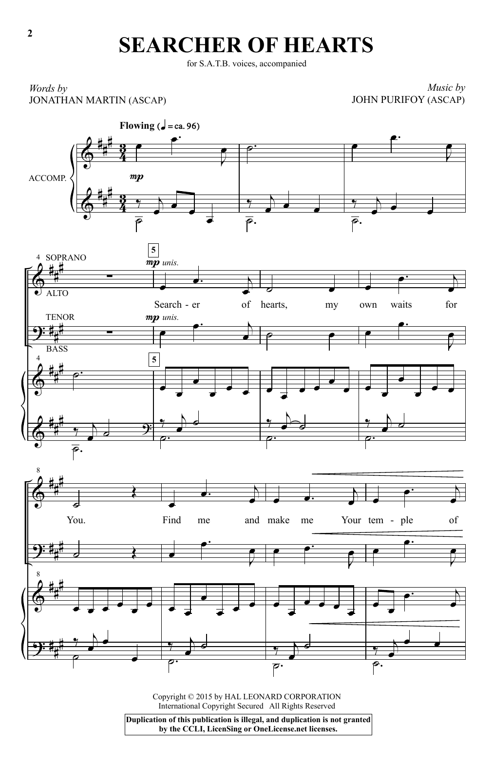 John Purifoy Searcher Of Hearts sheet music notes and chords arranged for SATB Choir