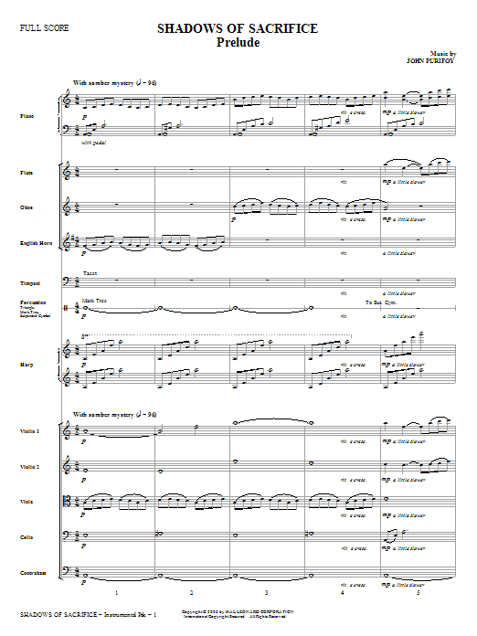 John Purifoy Shadows of Sacrifice - Full Score sheet music notes and chords arranged for Choir Instrumental Pak