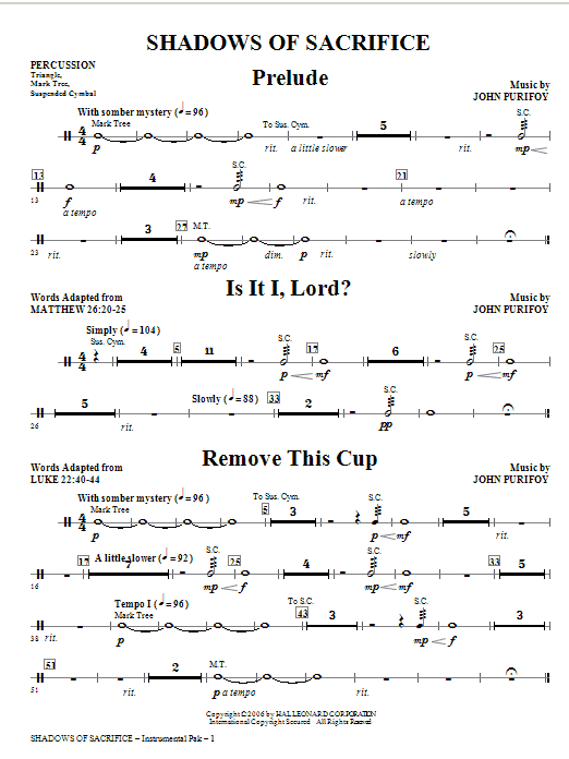 John Purifoy Shadows of Sacrifice - Percussion sheet music notes and chords arranged for Choir Instrumental Pak