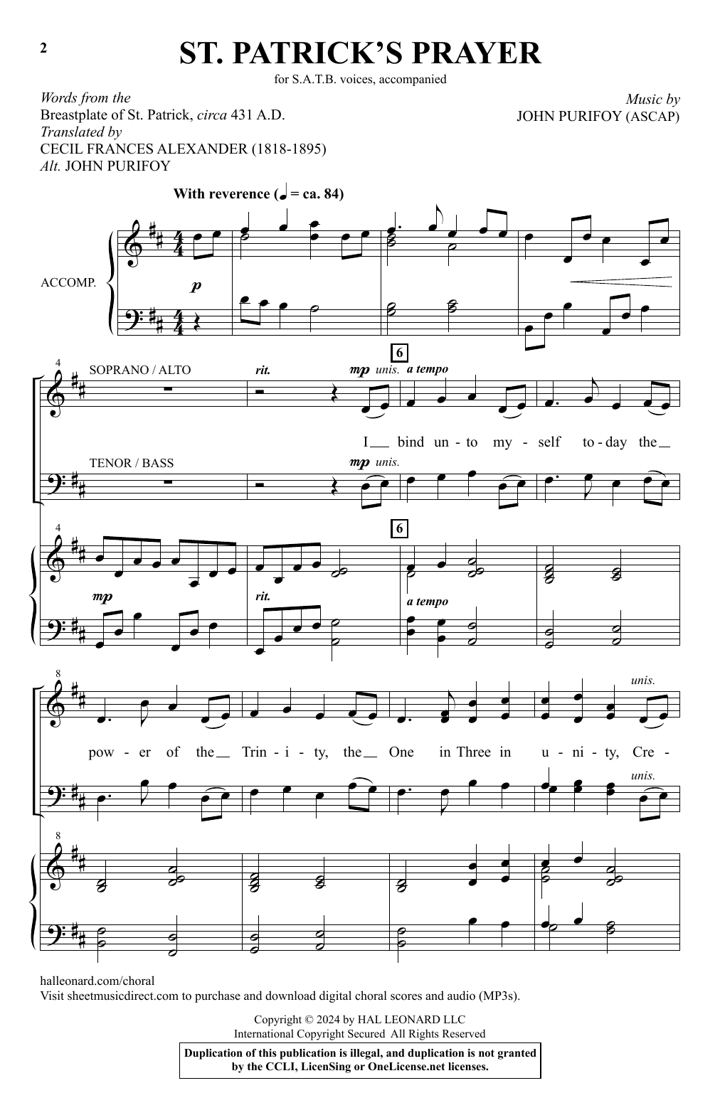 John Purifoy St. Patrick's Prayer sheet music notes and chords arranged for SATB Choir