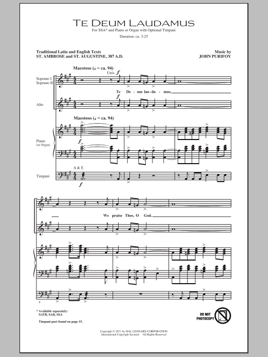 John Purifoy Te Deum Laudamus sheet music notes and chords arranged for SSA Choir
