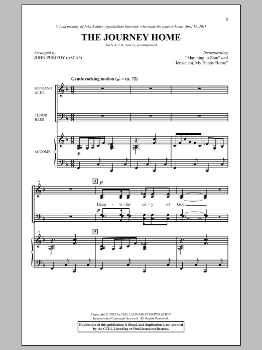 John Purifoy The Journey Home sheet music notes and chords arranged for SATB Choir