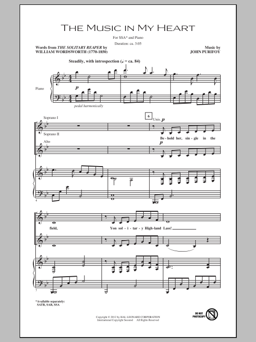 John Purifoy The Music In My Heart sheet music notes and chords arranged for SATB Choir