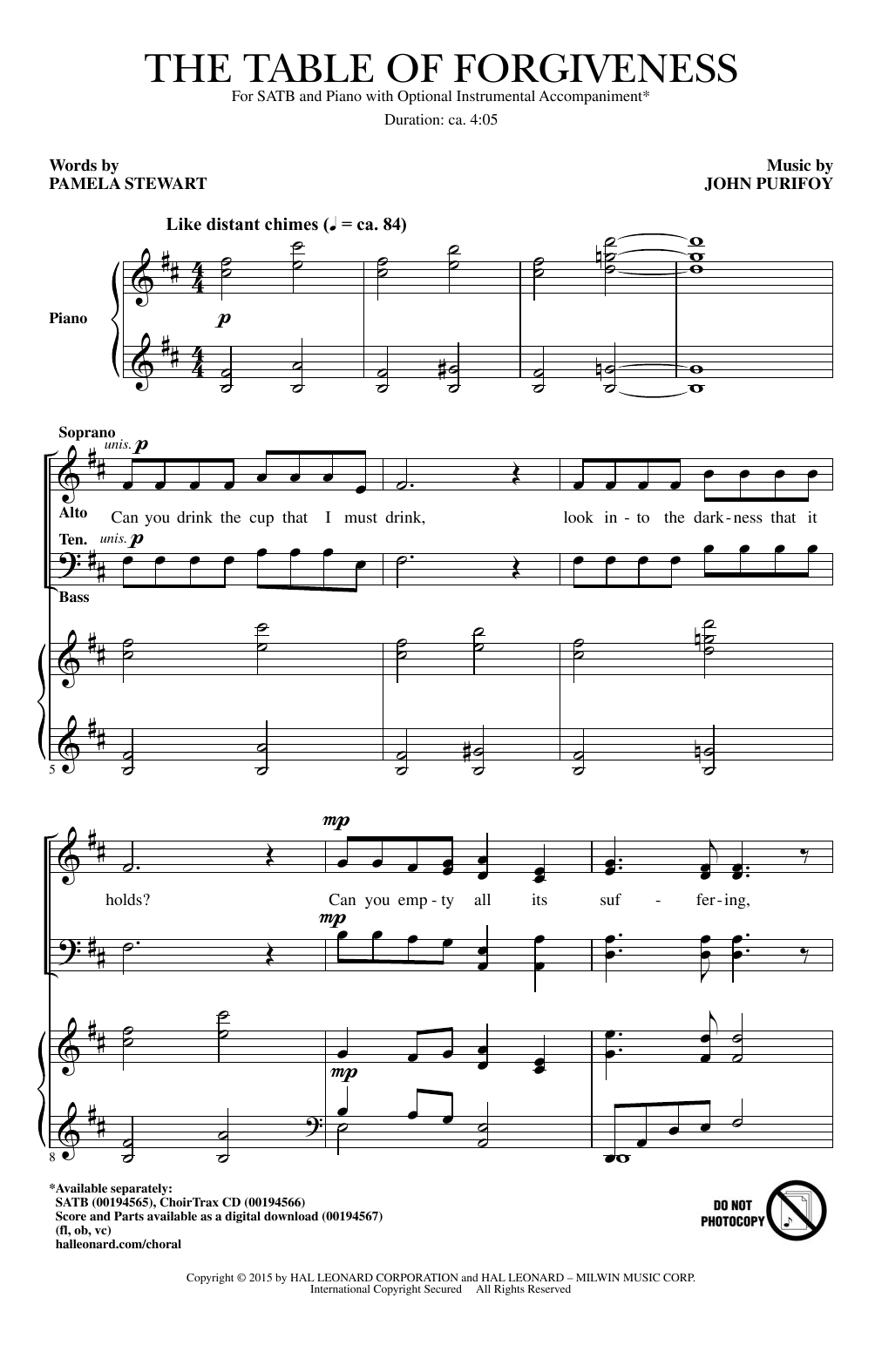 John Purifoy The Table Of Forgiveness sheet music notes and chords arranged for SATB Choir