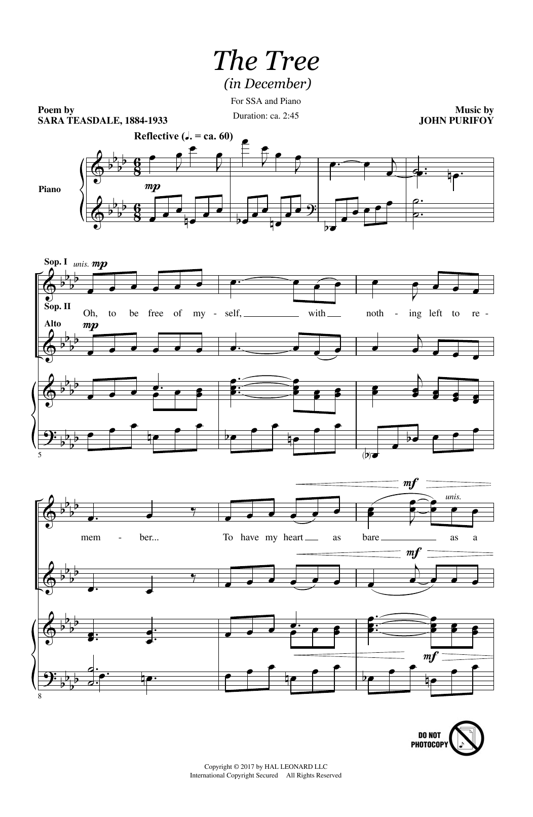 John Purifoy The Tree (In December) sheet music notes and chords arranged for SSA Choir