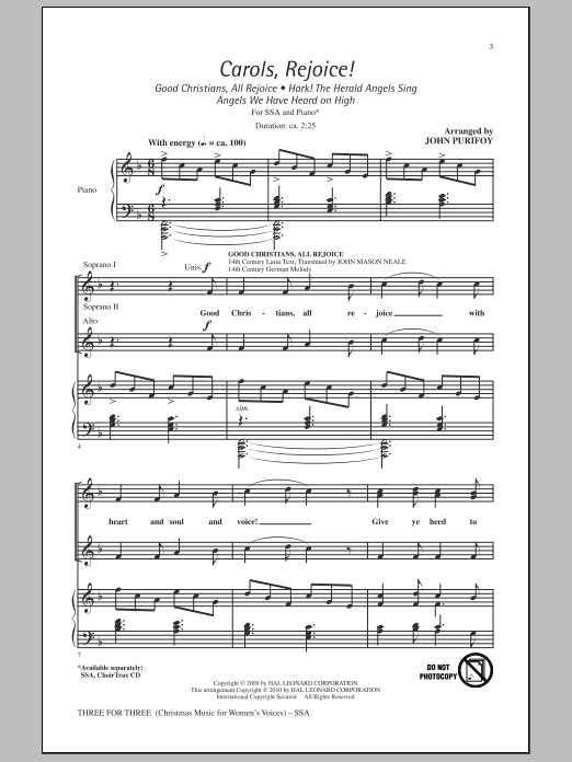 John Purifoy Three For Three - Three Songs For Three Parts - Volume 3 sheet music notes and chords arranged for SSA Choir