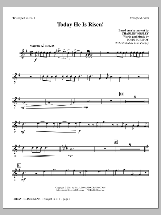 John Purifoy Today He Is Risen! - Bb Trumpet 1 sheet music notes and chords arranged for Choir Instrumental Pak
