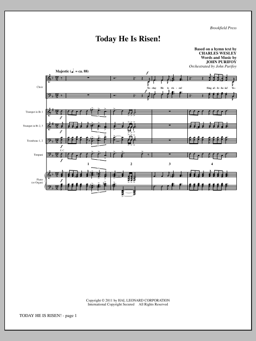 John Purifoy Today He Is Risen! - Full Score sheet music notes and chords arranged for Choir Instrumental Pak