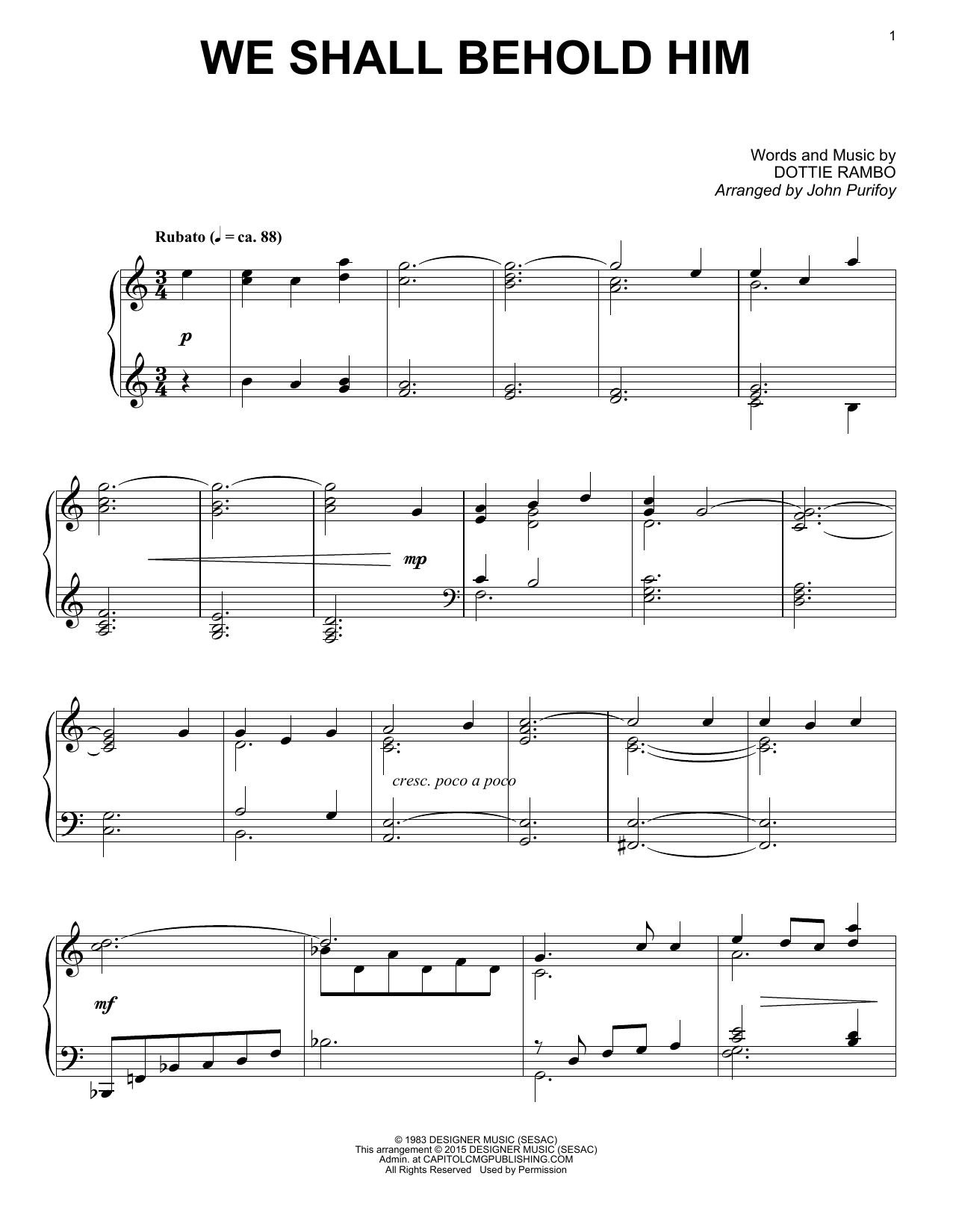 John Purifoy We Shall Behold Him sheet music notes and chords arranged for Piano Solo