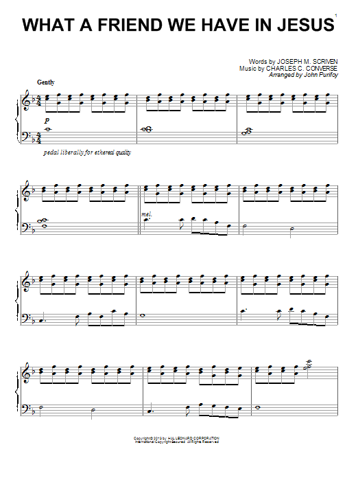 John Purifoy What A Friend We Have In Jesus sheet music notes and chords arranged for Piano Solo