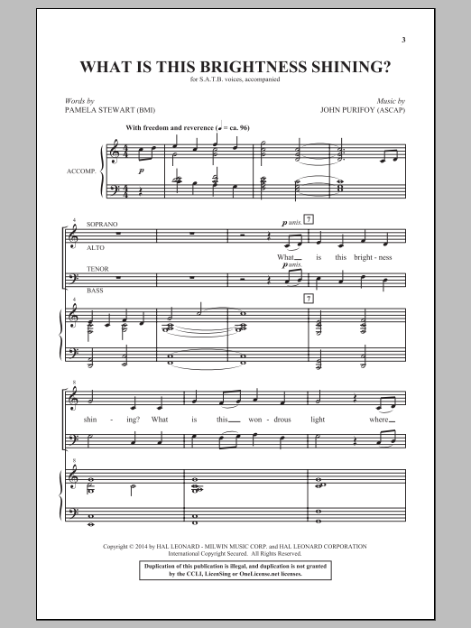 John Purifoy What Is This Brightness Shining? sheet music notes and chords arranged for SATB Choir