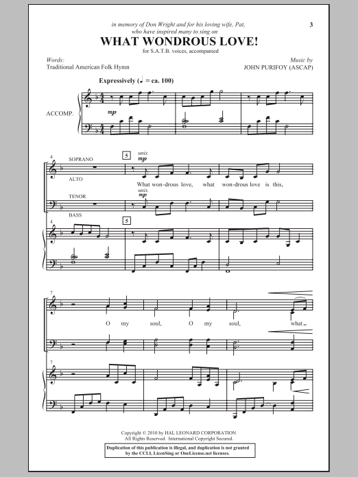 John Purifoy What Wondrous Love! sheet music notes and chords arranged for SATB Choir